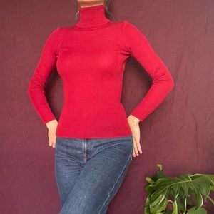 Red turtleneck sweater